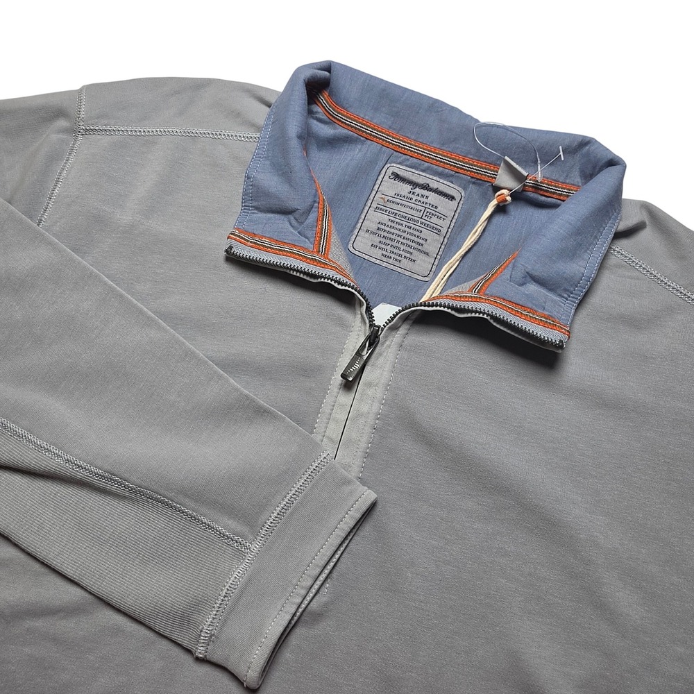Tommy Bahama Mens Quarter Zip XXL Gray Saltwater Washed Cotton Pullover NWT